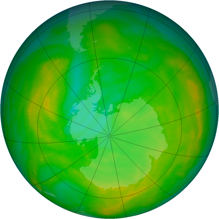 Antarctic ozone map for 03 January 1980
